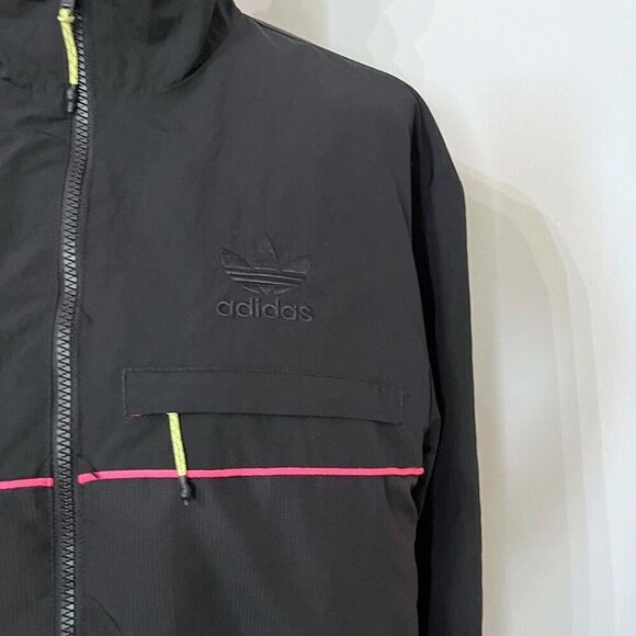 ADIDAS ORIGINALS MEN'S ADIPLORE BLACK PINK NEON ZIP UP NYLON TRACK TOP JACKET - Picture 7 of 15
